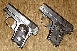 Colt Model 1908 Vest Pocket Both Sides View Top Down firearm shown in detail view