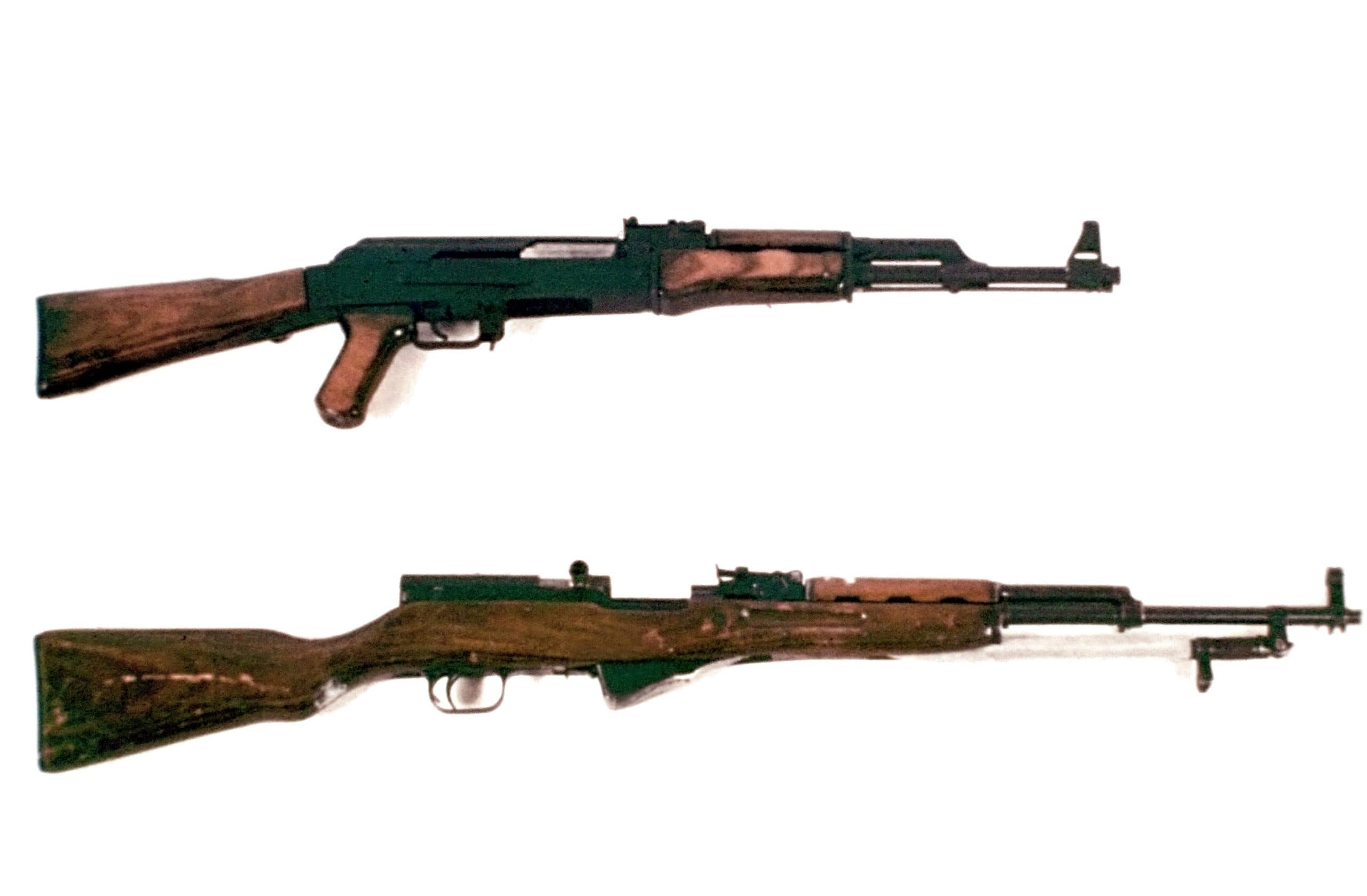Firearm Ak 47 and Sks Both Sides View Two Rifles shown in detail view