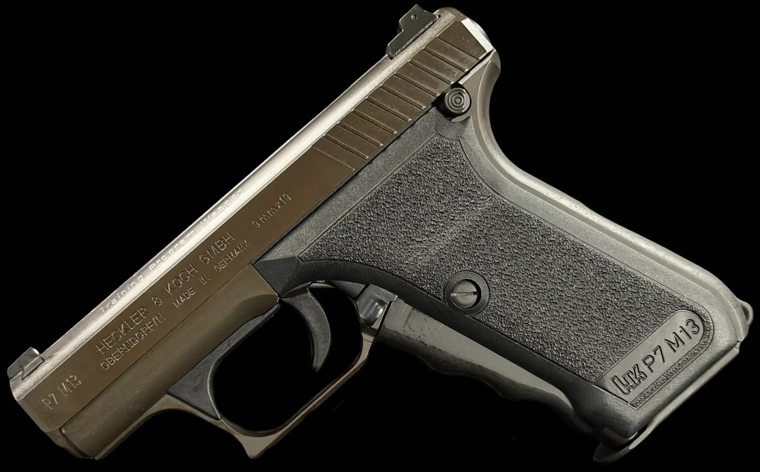 HK P7 M13 Training Weapon pistol shown in full view