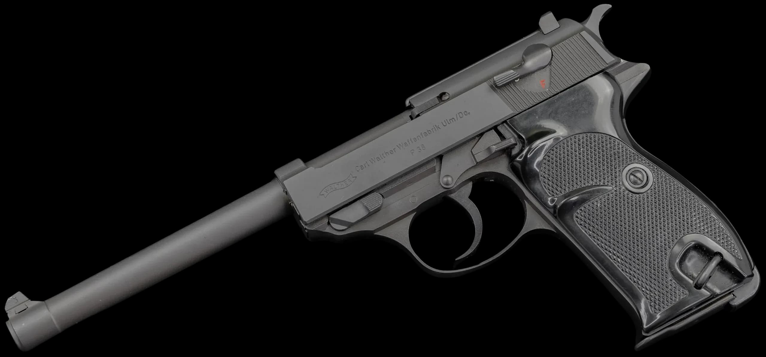 Walther P38sd Long Lang 9MM firearm shown in full view