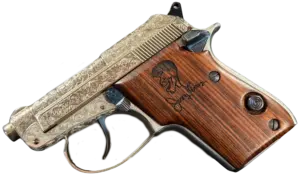 Beretta Model 21A engraved pistol with custom Jerry Lewis grips image 1