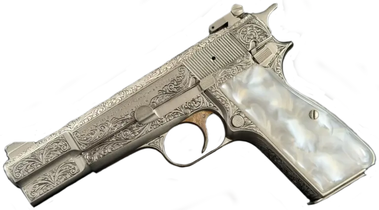 Browning Hi Power Renaissance Belgium 9MM pistol shown in full view