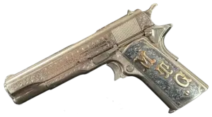Engraved U.S. Colt Model 1911 with sterling silver grips image 1