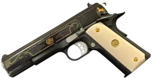 Colt Government 1911 factory engraved pistol with gold inlay and ivory grips image 1