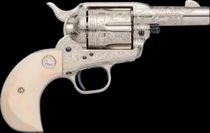 Colt Sheriff's Model revolver engraved by John Adams Sr. in display case image 1