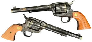 Pair of factory engraved Ben Shostle Colt Single Action Army revolvers with oak presentation cases image 1