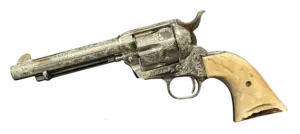 Colt Single Action Army factory engraved nickel revolver with stag grips image 1