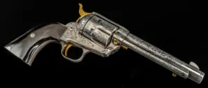 Colt Single-Action Army silver plated engraved revolver with display case image 1