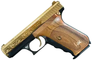 Heckler & Koch P7 engraved 9mm pistol with gold-tone scrollwork slide image 1