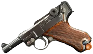 John Martz MSTR Luger 9mm with deep blue finish and checkered walnut grips image 1