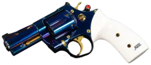 Korth Classic 3-inch Blue-Rainbow revolver with gold accents and white grips image 1