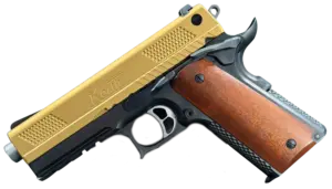 Korth PRS 4.25 Inch two-tone gold and black pistol with wood grips image 1