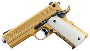 Korth PRS 4 Inch Gold .45 ACP pistol with Gold DLC finish and white faux ivory grips image 1