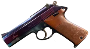 Korth Semi Auto Blue Plasma 9x21 IMI pistol with burled-wood presentation case image 1