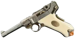 Mauser P08 IWA '84 Luger with scroll engraving and presentation case image 1