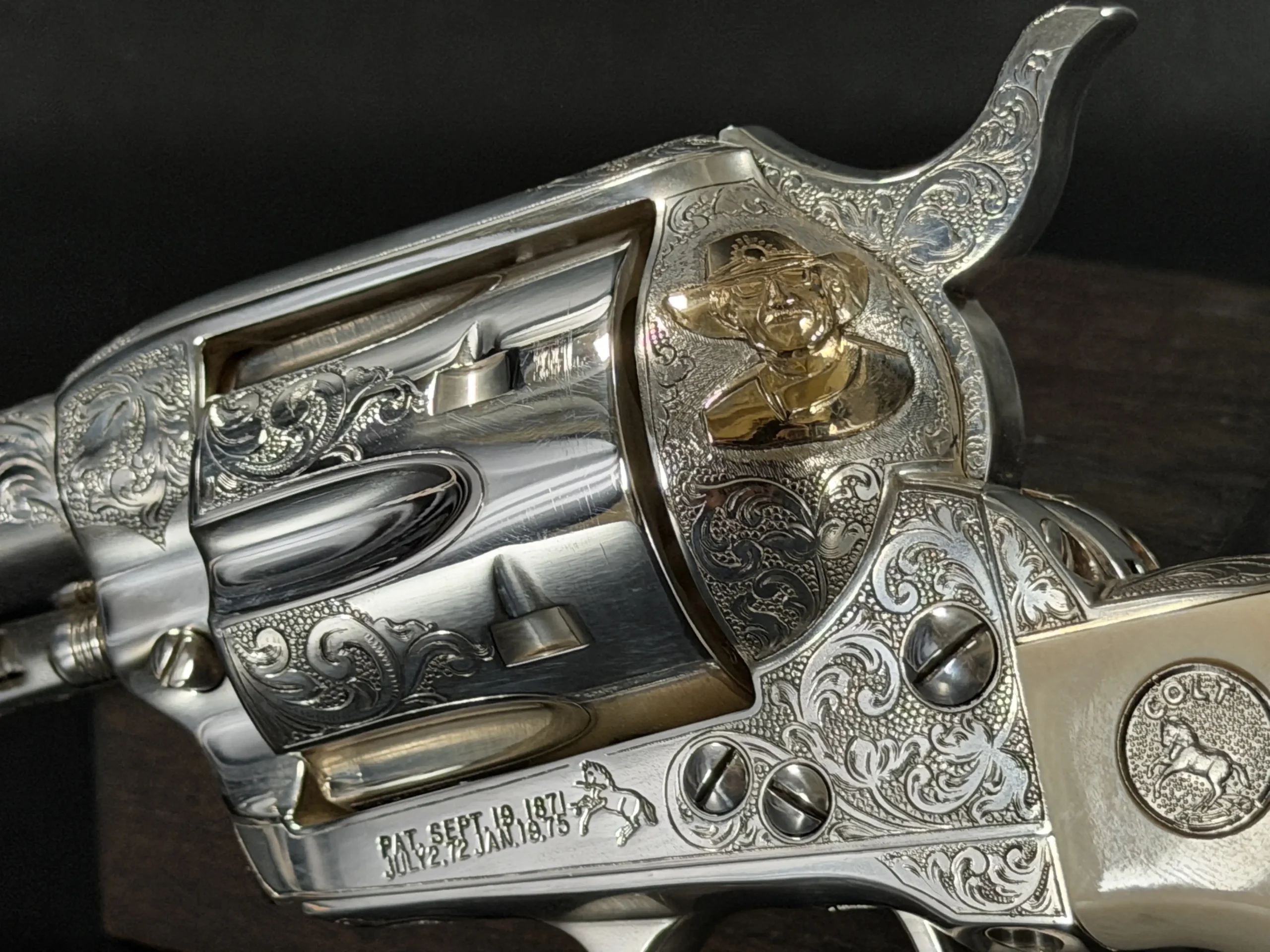 Colt Saa Richard Petty Edition 45 Colt pistol shown in close-up detail