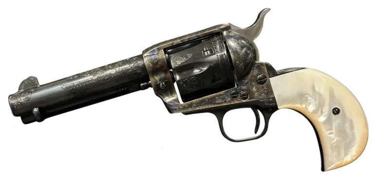 Colt Single Action Army Factory Engraved 45 Colt firearm shown in left-side profile