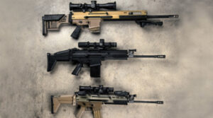 Fn Scar Top Down View Three Rifles shown in detail view