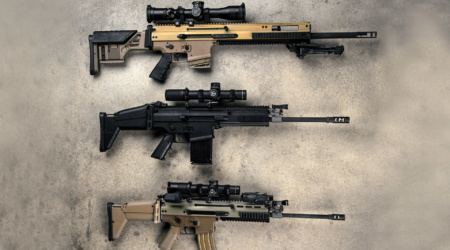 Fn Scar Top Down View Three Rifles shown in detail view