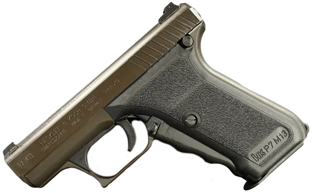 HK P7 M13 Training Weapon pistol shown in full view