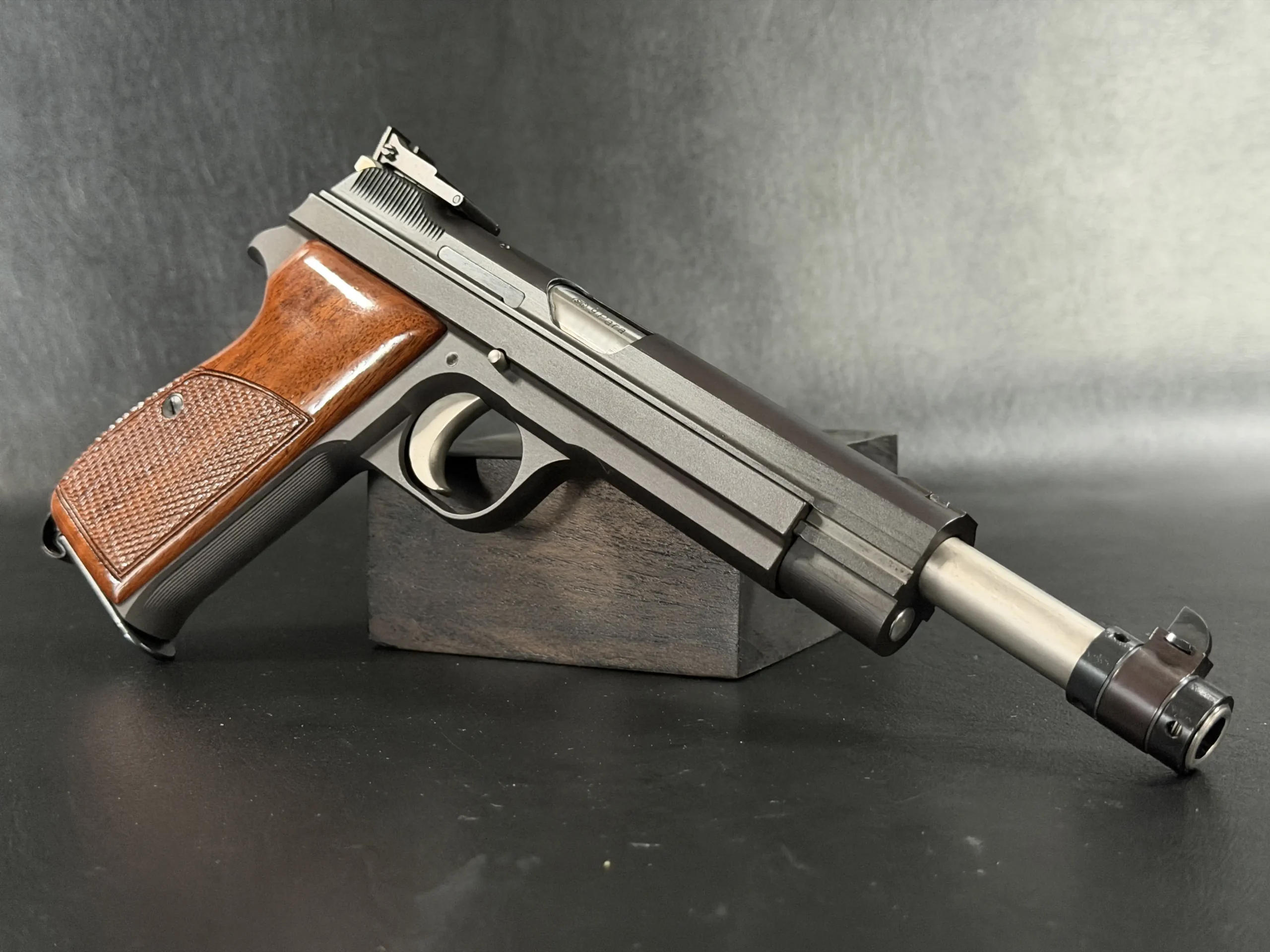 Sig Sauer P210 5 Target pistol shown in close-up detail