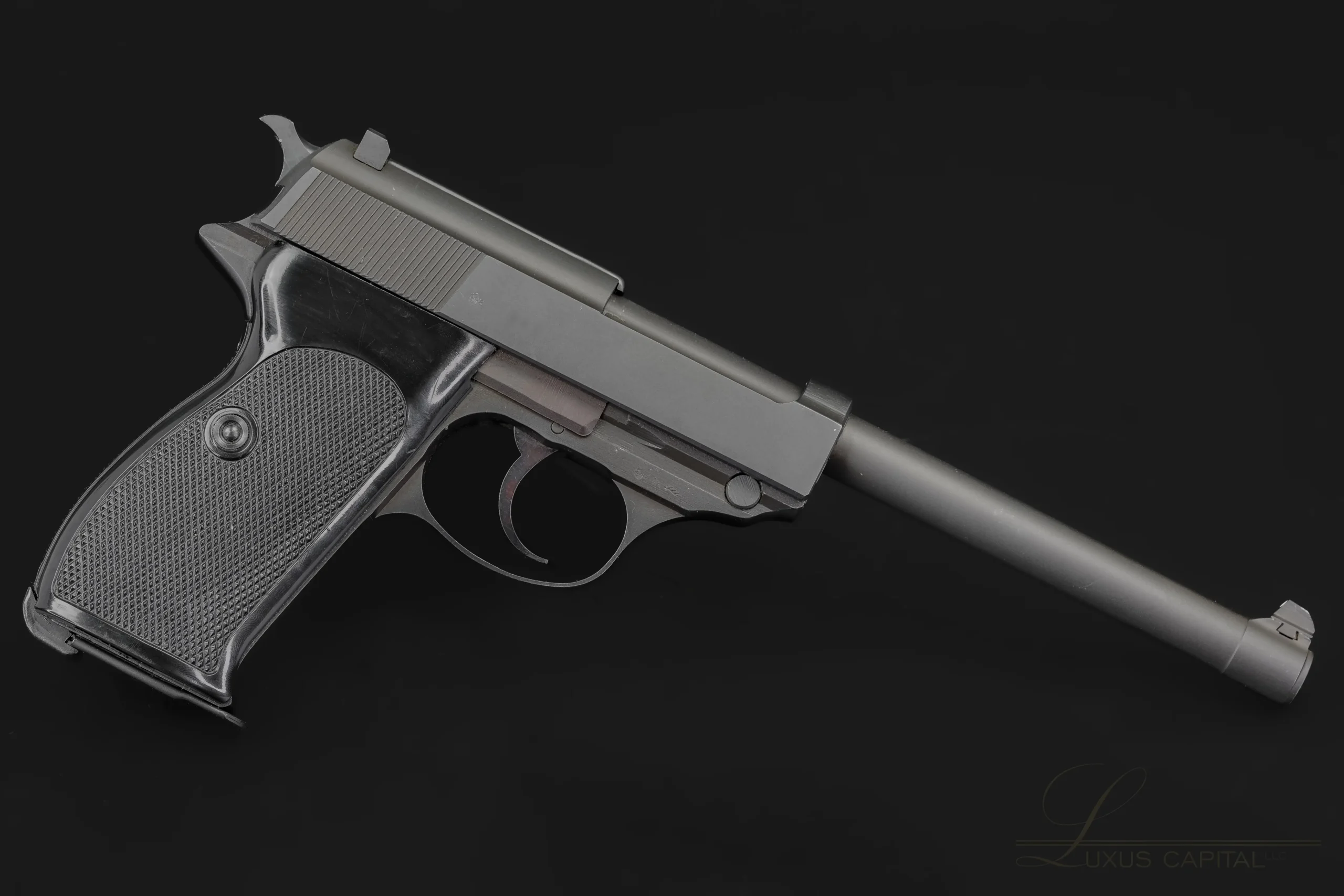 Walther P38sd Long Lang 9MM firearm shown in close-up detail