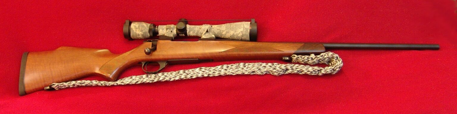 Weatherby Vanguard Sporter Right Side View with Scope and Sling firearm shown in detail view