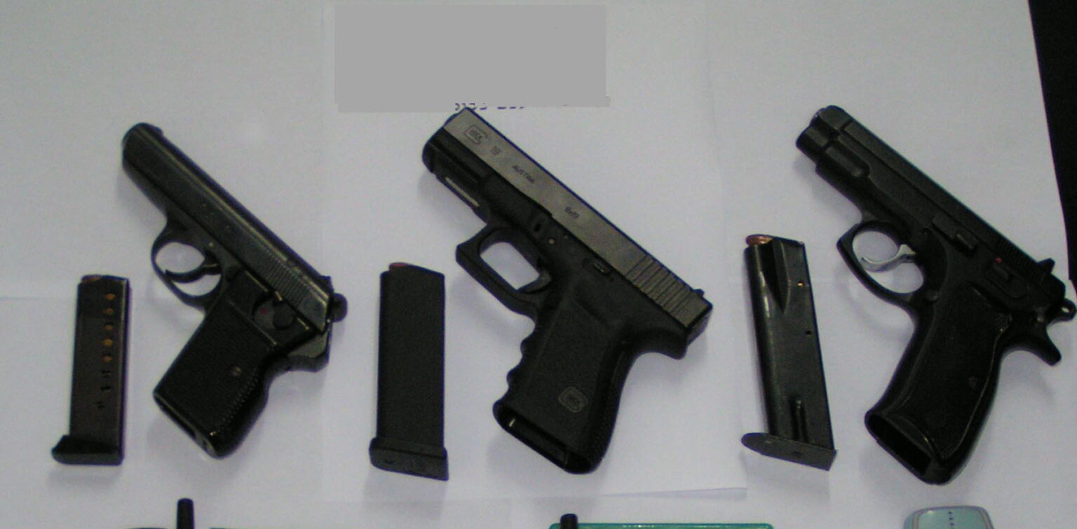 Glock 19 Three Pistols with Magazines Top Down View shown in detail view