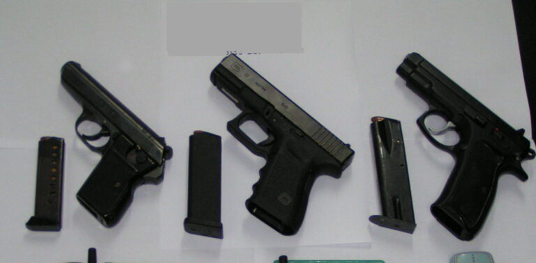 Glock 19 Three Pistols with Magazines Top Down View shown in detail view