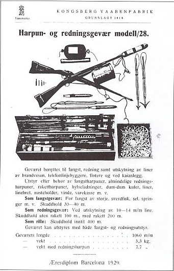 Kongsberg Vaabenfabrik M28 Top Down Advertisement with Box and Gun firearm shown in detail view