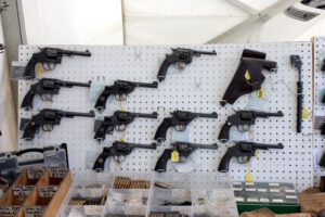 Webley Mk Iv Multiple Revolvers Pegboard Display pistol shown in front view