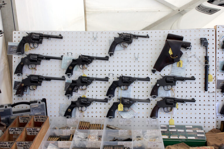 Webley Mk Iv Multiple Revolvers Pegboard Display pistol shown in front view